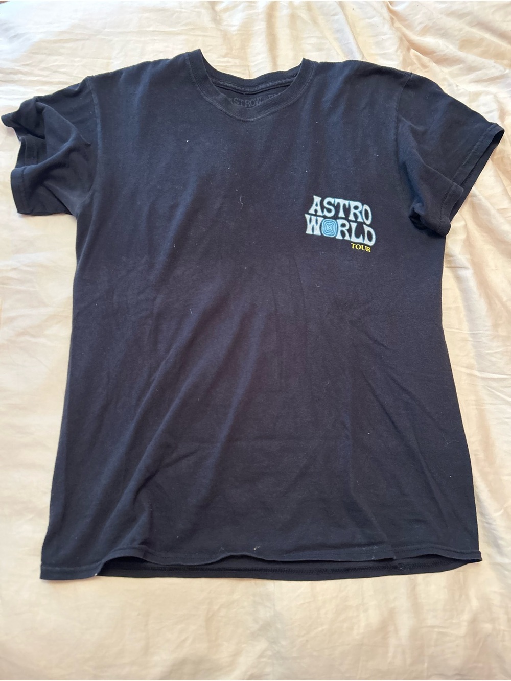 Travis Scott Black Tee with Blue and Yellow AstroWorld Logo